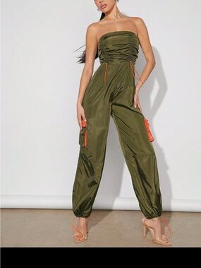 Strapless Olive Green Utility Jumpsuit